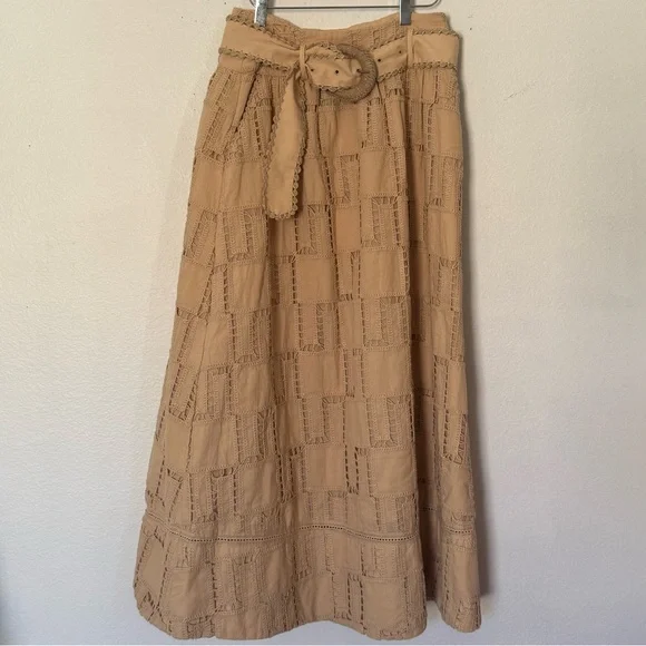 NWOT FARM RIO Sand Crochet Midi Tan Belted Women's Skirt Size S Small - Picture 12 of 13